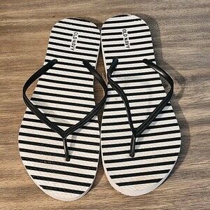 Old Navy Women's White and Black Stripe Flip Flops Size 10